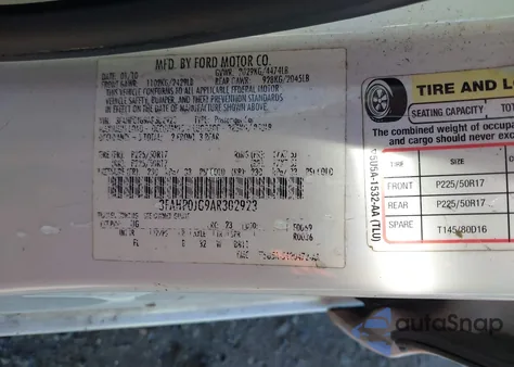 2010 Ford Fusion Sel из США, поврежденный, VIN 3FAHP0JG9AR302923